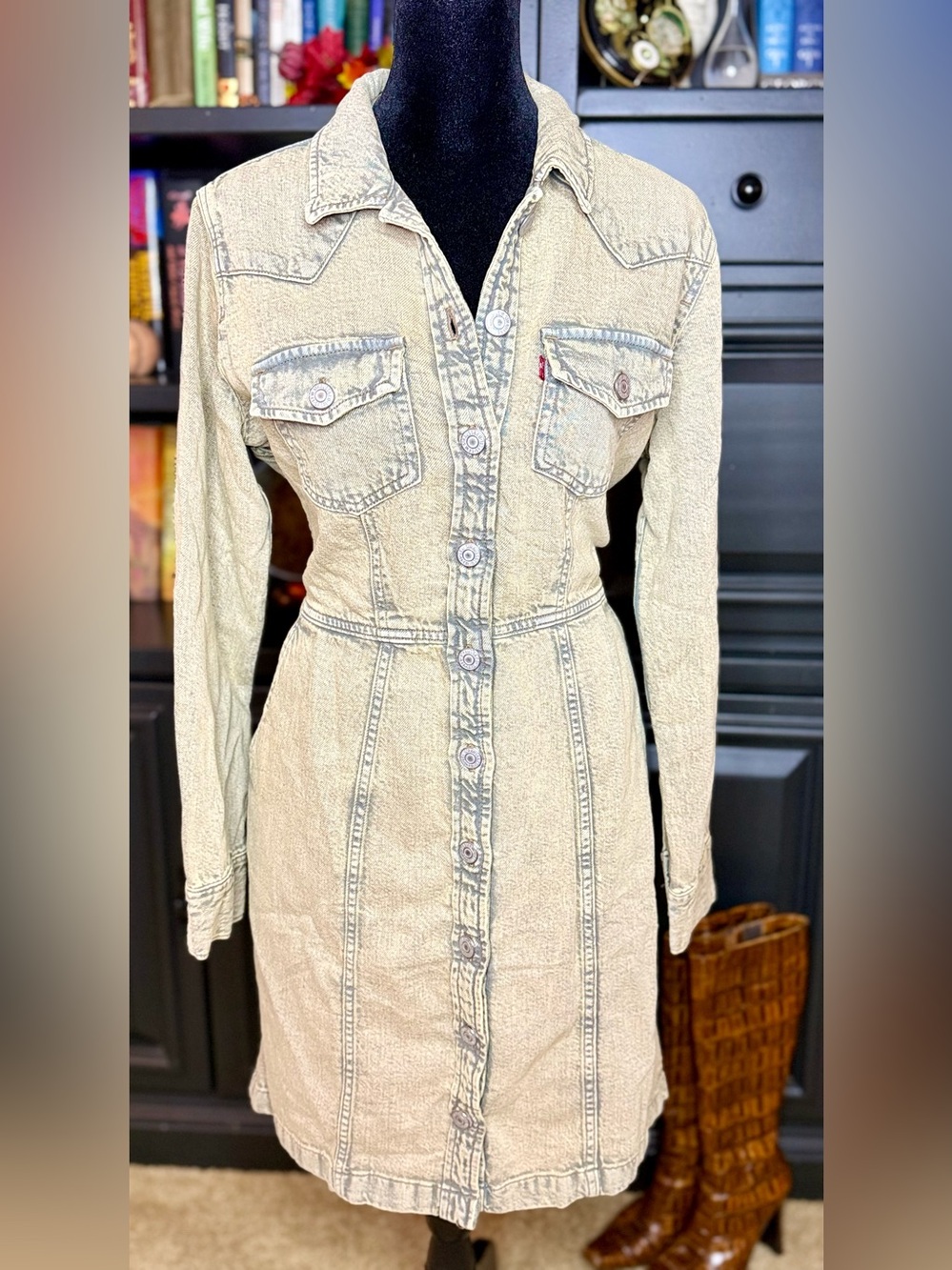 Levi’s Flynn western chic dress denim jean dress cowgirl light acid wash small
